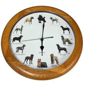 Quartz 13" Dog Breed Wall Clock Wood Frame Barking Chime Decor Tested Working